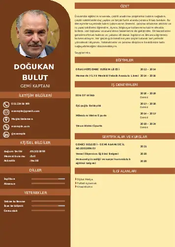 Gemi Kaptanı CV Örnekleri cv indir